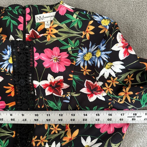 Neiman Marcus Floral Long Sleeve Tiered Mini Dress Women's SMALL Dark Romantic - Picture 3 of 7
